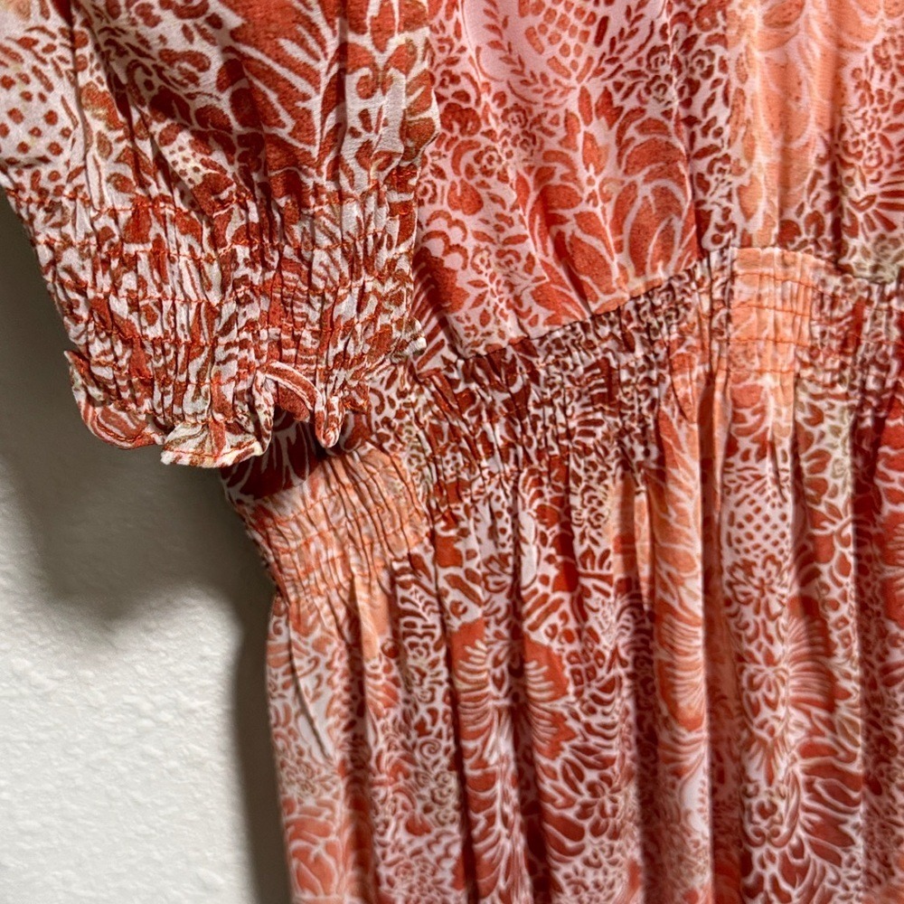 Just Taylor Orange Paisley Floral Smocked Waist Tiered Mini Dress Womens Size‎ 6 - Picture 6 of 12